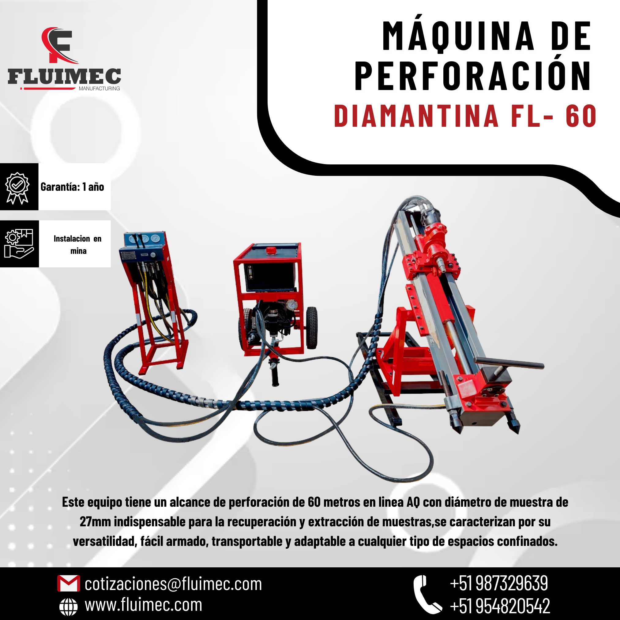 MAQUINA DE PERFORACION DIAMANTINA FL - 60 RECUPERACION Y EXTRACCION 